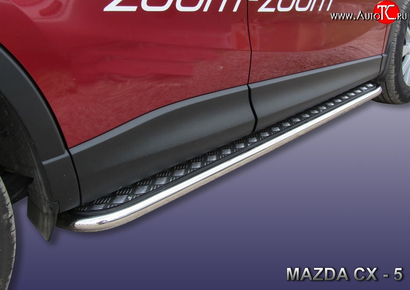 21 499 р. Широкая защита порогов Slitkoff Mazda CX-5 KE рестайлинг (2015-2017) (Нержавейка, Полированная)