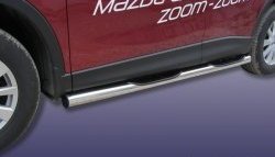 15 249 р. Защита порогов из трубы d76 мм с пластиковыми вставками для ног Slitkoff  Mazda CX-5  KE (2011-2017) (Нержавейка, Полированная). Увеличить фотографию 1