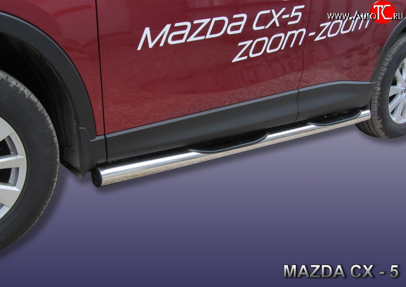 15 249 р. Защита порогов из трубы d76 мм с пластиковыми вставками для ног Slitkoff  Mazda CX-5  KE (2011-2017) (Нержавейка, Полированная)
