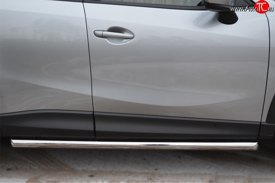 17 299 р. Защита порогов из круглой трубы диаметром 63 мм Russtal Mazda CX-5 KE рестайлинг (2015-2017) (Защита порогов с со скосами на торцах (вариант 1))