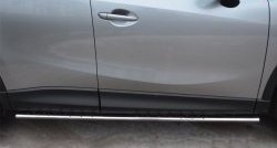 Защита порогов с круглыми вставками для ног из овальной трубы диаметром 75x42 мм Russtal Mazda CX-5 KE рестайлинг (2015-2017)