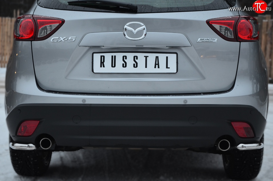 11 999 р. Защита заднего бампера (Ø63 мм уголки, нержавейка) Russtal Mazda CX-5 KE дорестайлинг (2011-2014)