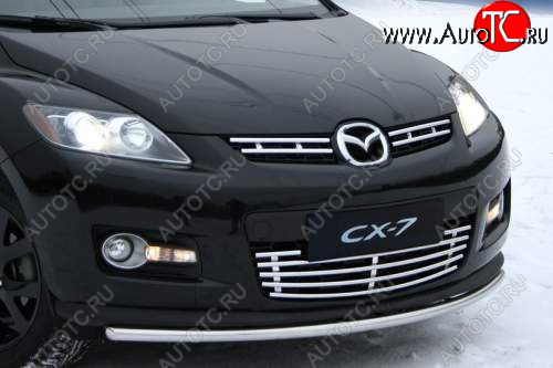 419 р. Декоративные элементы решётки радиатора верхние Souz96 (компл 2шт)  Mazda CX-7  ER (2010-2012) (Нержавеющая сталь d16)