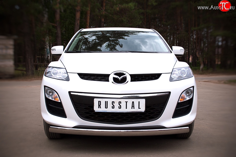 17 799 р. Защита переднего бампера (Ø75х42 мм, нержавейка) Russtal  Mazda CX-7  ER (2010-2012)