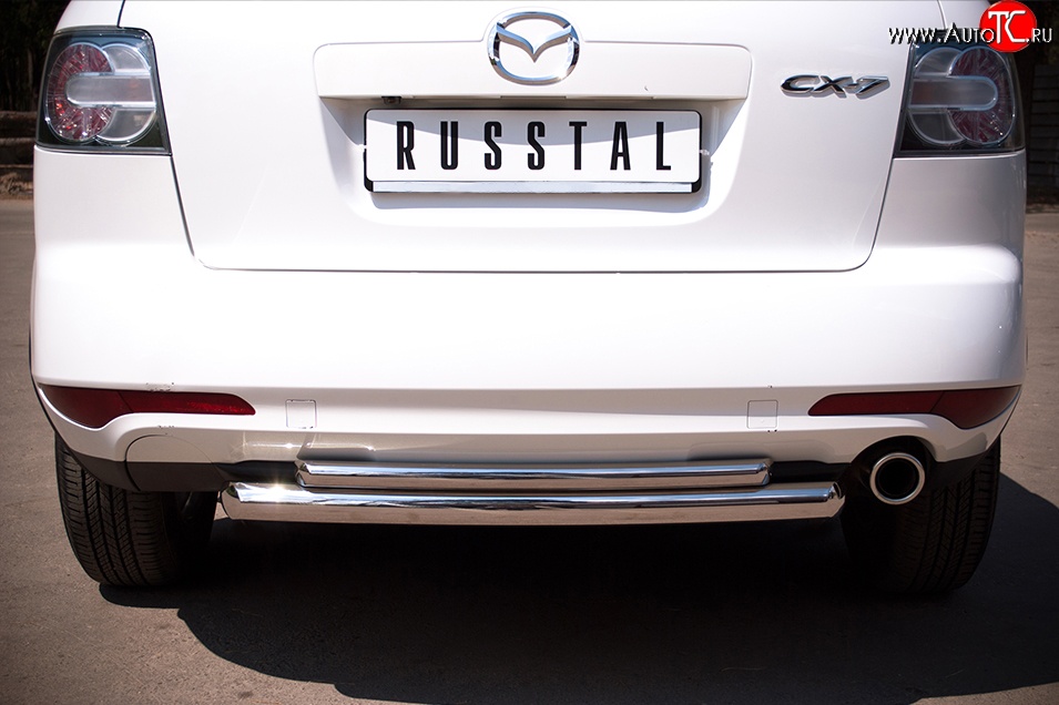 18 999 р. Защита заднего бампера (Ø63 и 42 мм, нержавейка) Russtal  Mazda CX-7  ER (2010-2012)