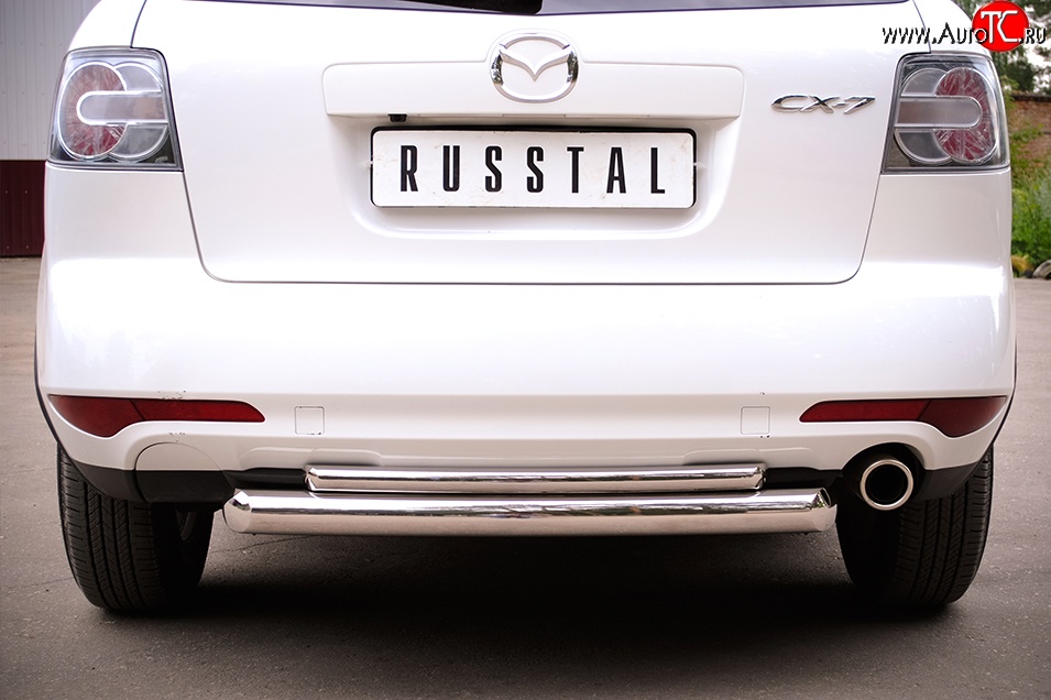 19 699 р. Защита заднего бампера (Ø76 и 42 мм, нержавейка) Russtal  Mazda CX-7  ER (2010-2012)