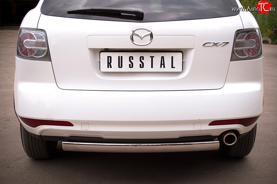 18 549 р. Защита заднего бампера (Ø75x42 мм, нержавейка) Russtal  Mazda CX-7  ER (2010-2012)