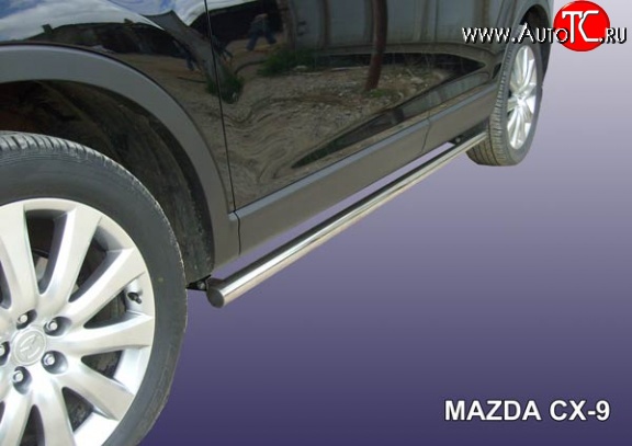 15 649 р. Защита порогов из круглой трубы диаметром 57 мм Slitkoff  Mazda CX-9  TB (2007-2009) (Нержавейка, Полированная)