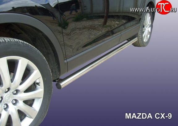 16 849 р. Защита порогов из круглой трубы диаметром 76 мм Slitkoff Mazda CX-9 TB дорестайлинг (2007-2009) (Нержавейка, Полированная)