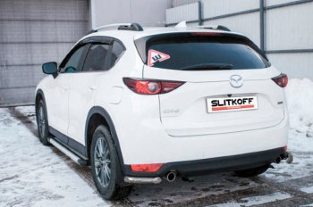 5 699 р. Защита заднего бампера Slitkoff (Ø 57 мм, уголки)  Mazda CX-5  KF (2016-2024) (Сталь с полимерным покрытием. Цвет: серебристый). Увеличить фотографию 1