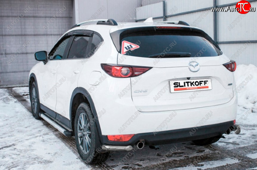 3 999 р. Защита заднего бампера Slitkoff (Ø 57 мм, уголки)  Mazda CX-5  KF (2016-2024) (Сталь с полимерным покрытием. Цвет: серебристый)