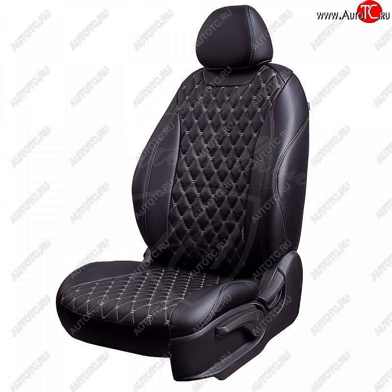 16 999 р. Чехлы для сидений Lord Autofashion Байрон (экокожа, раздельная спинка 40/20/40, подлокотник, 3 Г-образных подголовника)  Mazda CX-5  KF (2016-2024) (Черный, вставка черная, строчка серая)