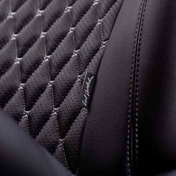 16 999 р. Чехлы для сидений Lord Autofashion Байрон (экокожа, раздельная спинка 40/20/40, подлокотник, 3 Г-образных подголовника)  Mazda CX-5  KF (2016-2024) (Черный, вставка черная, строчка серая). Увеличить фотографию 6