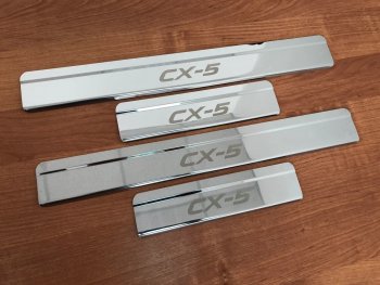 2 199 р. Накладки порожков салона INOX  Mazda CX-5  KF (2016-2024) (Нержавеющая сталь). Увеличить фотографию 1