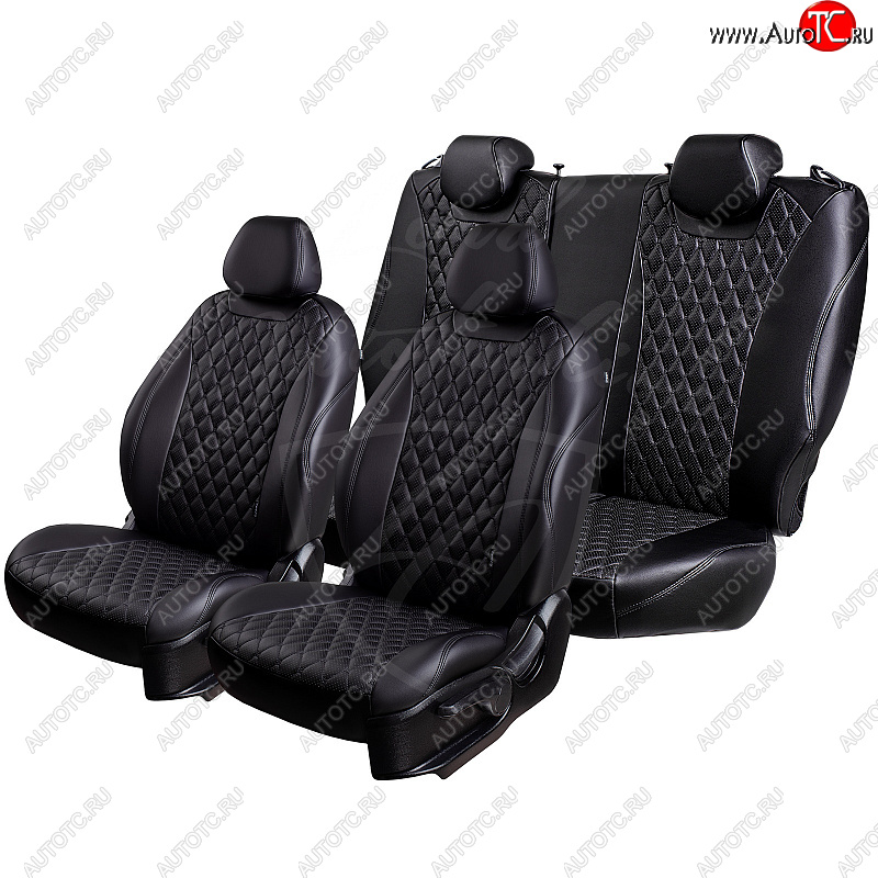 16 999 р. Чехлы для сидений Lord Autofashion Байрон (экокожа, раздельная спинка, подлокотник, отдельные бока, 3 Г-образных подголовника)  Mazda 6  GJ (2012-2018) (Черный, вставка черная, строчка бежевая)