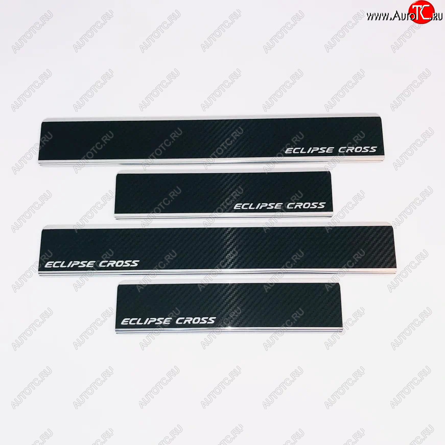 2 489 р. Накладки порожков салона INOX  Mitsubishi Eclipse Cross  GK (2017-2024) (Нержавеющая сталь + карбон)