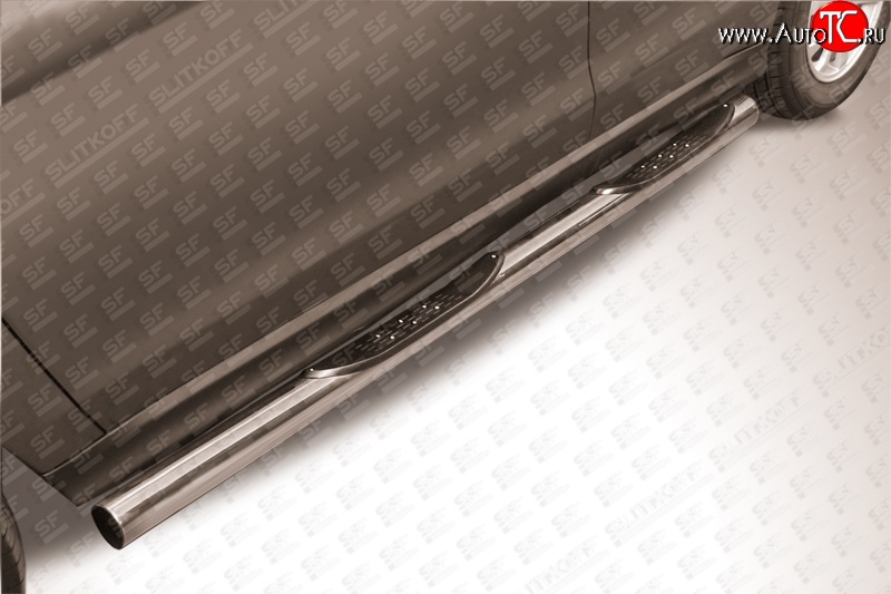 15 349 р. Защита порогов из трубы d76 мм с пластиковыми вставками для ног Slitkoff Mitsubishi ASX 1-ый рестайлинг (2013-2016) (Нержавейка, Полированная)