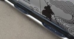 19 799 р. Защита порогов с пластиковыми вставками для ног из круглой трубы диаметром 76 мм Russtal  Mitsubishi ASX (2013-2016) (Защита порогов с со скосами на торцах (вариант 1)). Увеличить фотографию 2