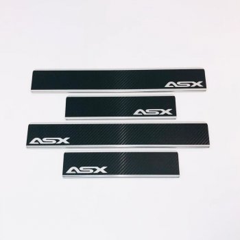 2 489 р. Накладки порожков салона INOX  Mitsubishi ASX (2010-2024) (Нержавеющая сталь + карбон). Увеличить фотографию 1