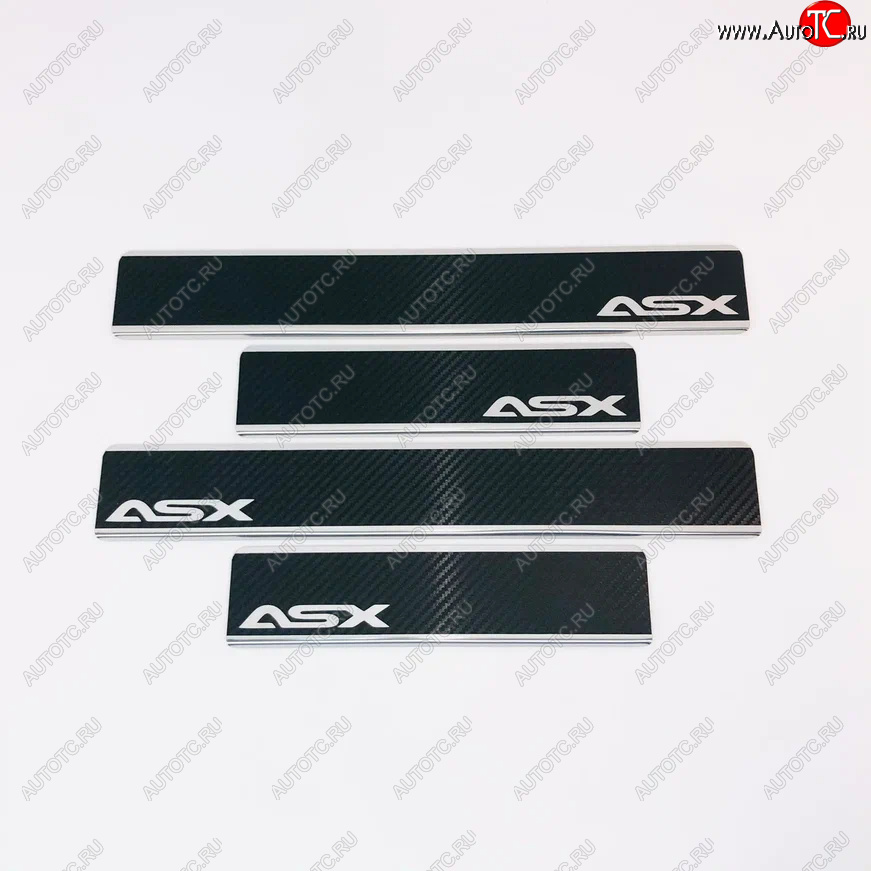2 489 р. Накладки порожков салона INOX  Mitsubishi ASX (2010-2024) (Нержавеющая сталь + карбон)