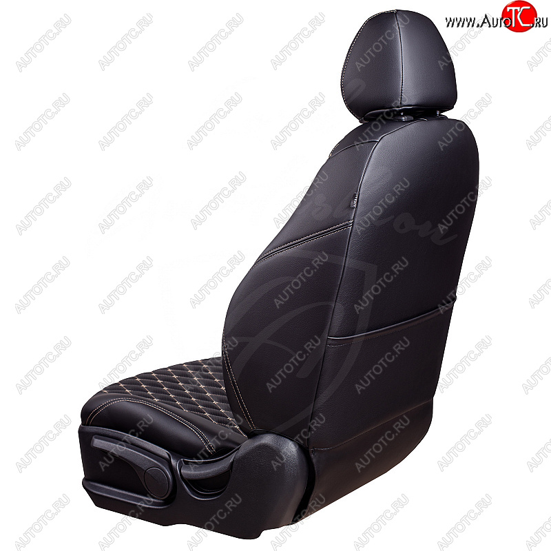 12 399 р. Чехлы для сидений Lord Autofashion Байрон (экокожа, раздельная спинка, 3 Г-образных подголовника)  Mitsubishi ASX (2010-2020) (Черный, вставка черная, строчка бежевая)