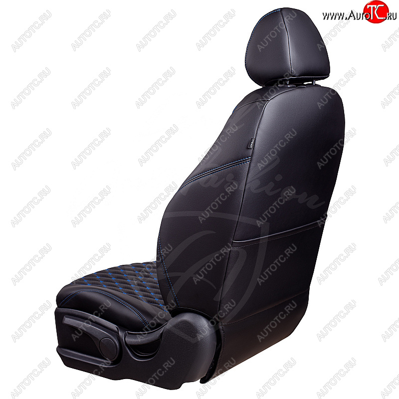 16 749 р. Чехлы для сидений Lord Autofashion Байрон (экокожа, раздельная спинка, 3 Г-образных подголовника)  Mitsubishi ASX (2010-2020) (Черный, вставка черная, строчка синяя)