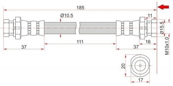 Тормозной шланг SAT (передний, левый)  Delica  4, L200 ( 3 K6T-K7T,  3 K74T), Pajero ( 2 V30/V40 5 дв.,  2 V20,  2 V30/V40)