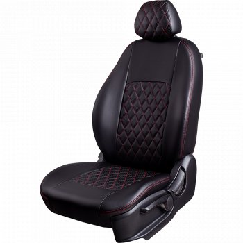 Чехлы для сидений Lord Autofashion Турин Ромб (экокожа, сплошная спинка, подлокотник, 2 П- и 1 Г-образных подголовника) Mitsubishi L200 4  дорестайлинг (2006-2014)