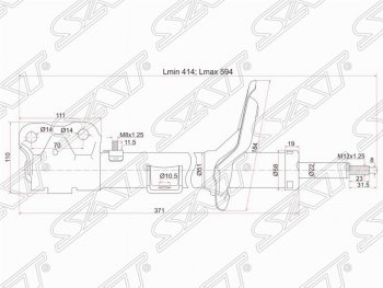 3 169 р. Левый амортизатор передний SAT  Mitsubishi Lancer  10 (2007-2017). Увеличить фотографию 1