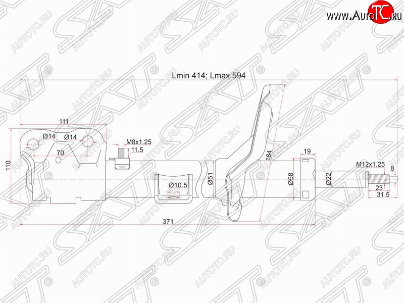 3 169 р. Левый амортизатор передний SAT  Mitsubishi Lancer  10 (2007-2017)