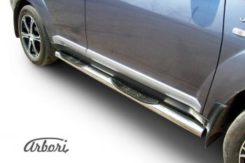 14 579 р. Защита штатных порогов Arbori (с проступью, нержавейка, d76 mm).  Mitsubishi Outlander  XL (2005-2009). Увеличить фотографию 2