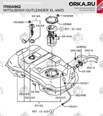 18 499 р. Бак топливный BAKPLAST (60 л., пластиковый, 4WD) Mitsubishi Outlander XL (CW)  дорестайлинг (2005-2009). Увеличить фотографию 2