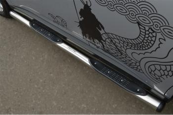 11 999 р. Защита порогов с пластиковыми вставками для ног из круглой трубы диаметром 76 мм Russtal  Mitsubishi Outlander  GF (2012-2014) (Защита порогов с заглушками на торцах (вариант 2)). Увеличить фотографию 1
