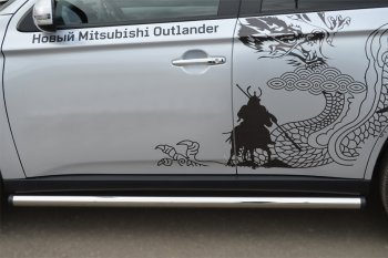 12 849 р. Защита порогов на Russtal (труба D63)  Mitsubishi Outlander  GF (2012-2014) (Защита порогов с загрушками на торцах (вариант 2)). Увеличить фотографию 3