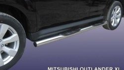 Защита порогов из трубы d76 мм с пластиковыми вставками для ног Slitkoff Mitsubishi Outlander XL (CW)  рестайлинг (2010-2013)