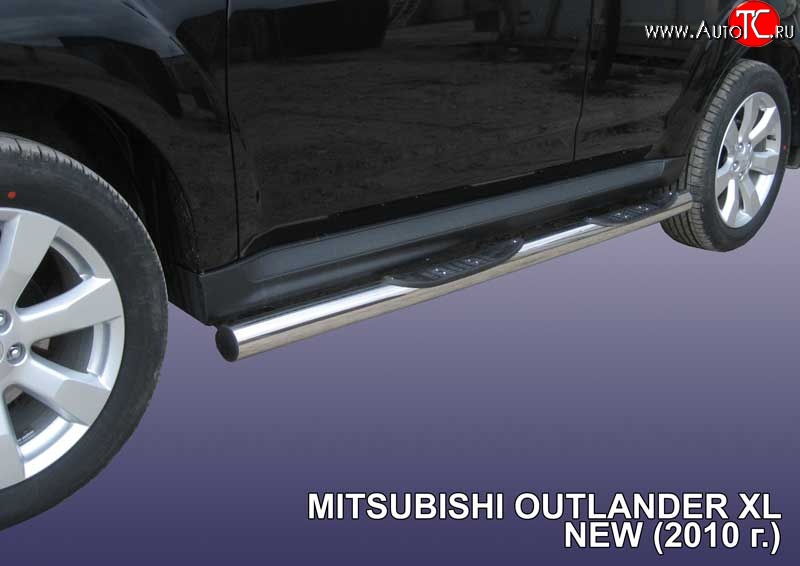 19 649 р. Защита порогов из трубы d76 мм с пластиковыми вставками для ног Slitkoff Mitsubishi Outlander XL (CW)  рестайлинг (2010-2013) (Нержавейка, Полированная)