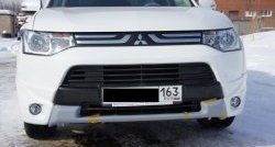 6 899 р. Накладки на передний бампер BROOMER Design (3 шт)  Mitsubishi Outlander  GF (2014-2016) (Неокрашенная). Увеличить фотографию 1