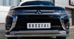 22 949 р. Защита переднего бампера (2 трубыØ75х42 и 63 мм, нержавейка) Russtal Mitsubishi Outlander GF 2-ой рестайлинг (2015-2018). Увеличить фотографию 3