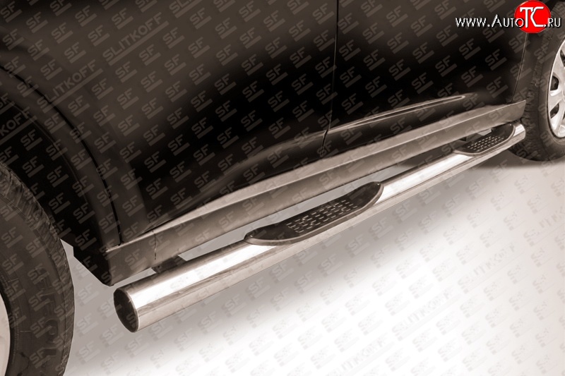 13 949 р. Защита порогов из трубы d76 мм с пластиковыми вставками для ног Slitkoff  Mitsubishi Outlander  GF (2012-2014) (Нержавейка, Полированная)