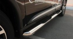 Защита порогов с пластиковыми вставками для ног из круглой трубы диаметром 76 мм Russtal Mitsubishi Outlander GF 2-ой рестайлинг (2015-2018)