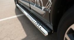 Защита порогов с круглыми вставками для ног из овальной трубы диаметром 120x60 мм Russtal Mitsubishi Outlander GF 2-ой рестайлинг (2015-2018)