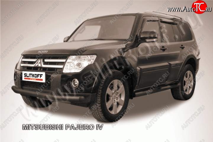 10 499 р. Защита переднего бампер Slitkoff Mitsubishi Pajero 4 V80 дорестайлинг (2006-2011) (Цвет: серебристый)
