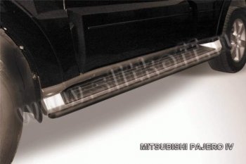 5 999 р. Защита штатного порога d42 Slitkoff  Mitsubishi Pajero  4 V90 (2006-2015) (Цвет: серебристый). Увеличить фотографию 1
