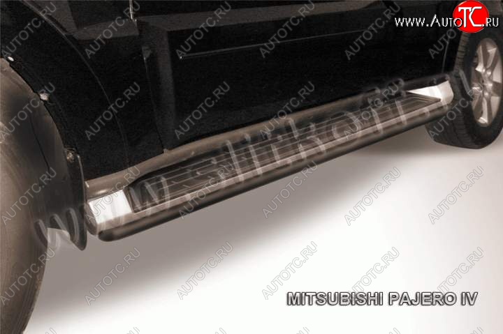 8 499 р. Защита штатного порога d42 Slitkoff Mitsubishi Pajero 4 V90 дорестайлинг (2006-2011) (Цвет: серебристый)