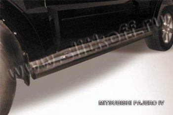 8 349 р. Защита порогов Slitkoff  Mitsubishi Pajero  4 V90 (2006-2015) (Цвет: серебристый). Увеличить фотографию 1