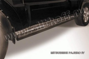 9 749 р. Защита порогов Slitkoff  Mitsubishi Pajero  4 V90 (2006-2015) (Цвет: серебристый). Увеличить фотографию 1