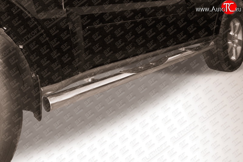 13 949 р. Защита порогов из трубы d76 мм с пластиковыми вставками для ног Slitkoff  Mitsubishi Pajero  4 V90 (2006-2015) (Нержавейка, Полированная)