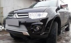 Сетка на бампер (рестайлинг) Russtal (хром) Mitsubishi Pajero Sport 3 PB рестайлинг (2013-2017)