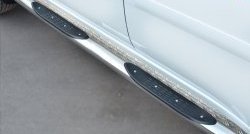 Защита порогов с пластиковыми вставками для ног из круглой трубы диаметром 76 мм (рестайлинг) Russtal Mitsubishi Pajero Sport 2 PB дорестайлинг (2008-2013)