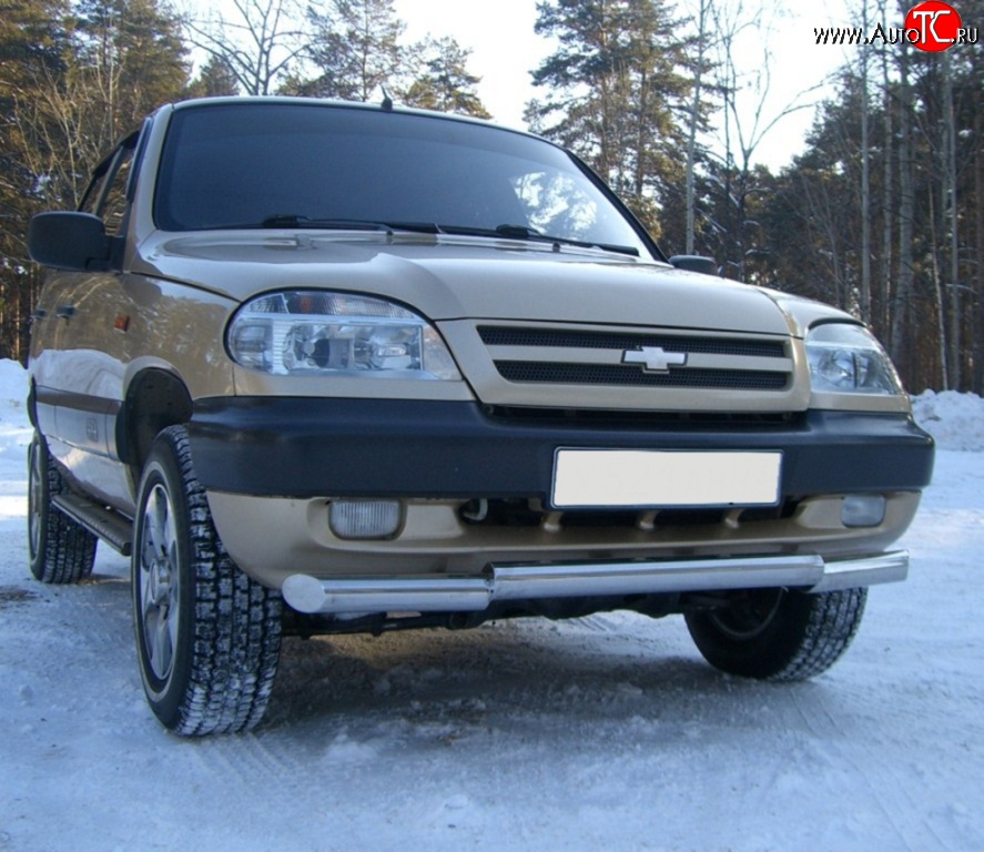 9 899 р. Защита переднего бампера (Ø63 мм ступень, нержавейка) Russtal Chevrolet Niva 2123 дорестайлинг (2002-2008)